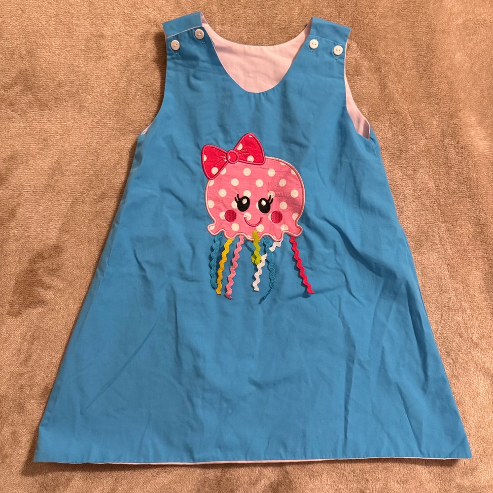Tiaras and Frogs Reversible Jumper Dress 4T Blue Pink Jellyfish Whale Nautical